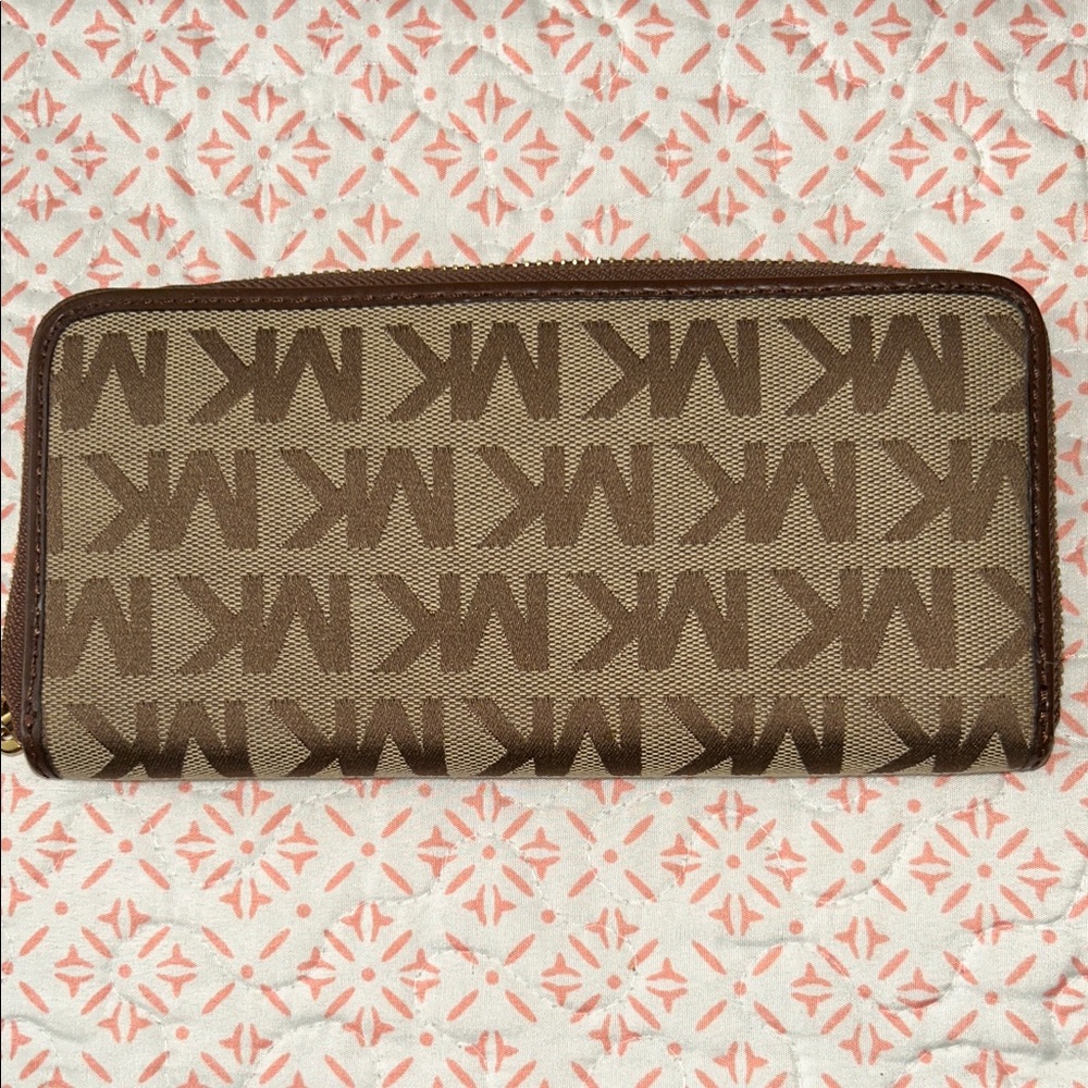 Michael Kors Tan and Brown Logo Zip Wallet - Picture 2 of 3